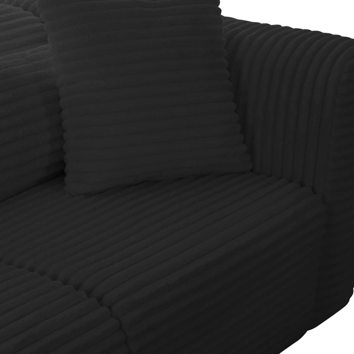 Tarra Fluffy Oversized Black Corduroy Modular LAF Sectional - Home And Beyond