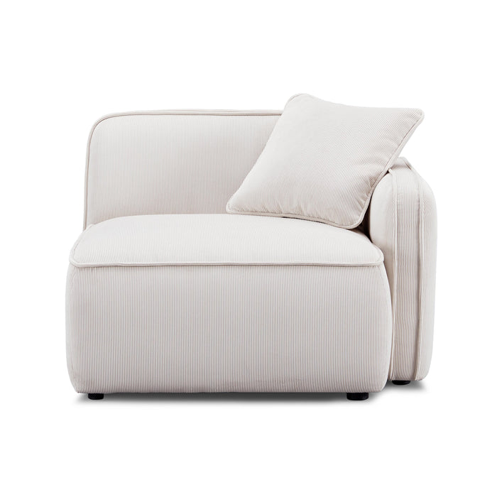 Travie White Sand Performance Corduroy Velvet RAF Corner Chair - Home And Beyond