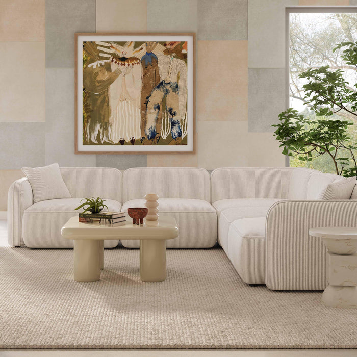 Travie White Sand Performance Corduroy Velvet Modular L-Sectional - Home And Beyond