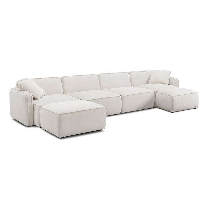 Travie White Sand Performance Corduroy Velvet 6-Piece Modular U-Sectional - Home And Beyond