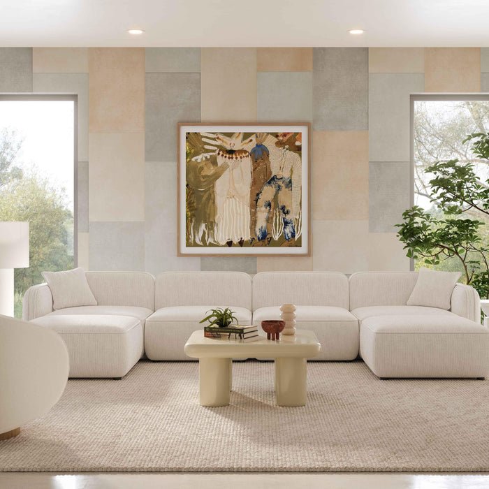 Travie White Sand Performance Corduroy Velvet 6-Piece Modular U-Sectional - Home And Beyond