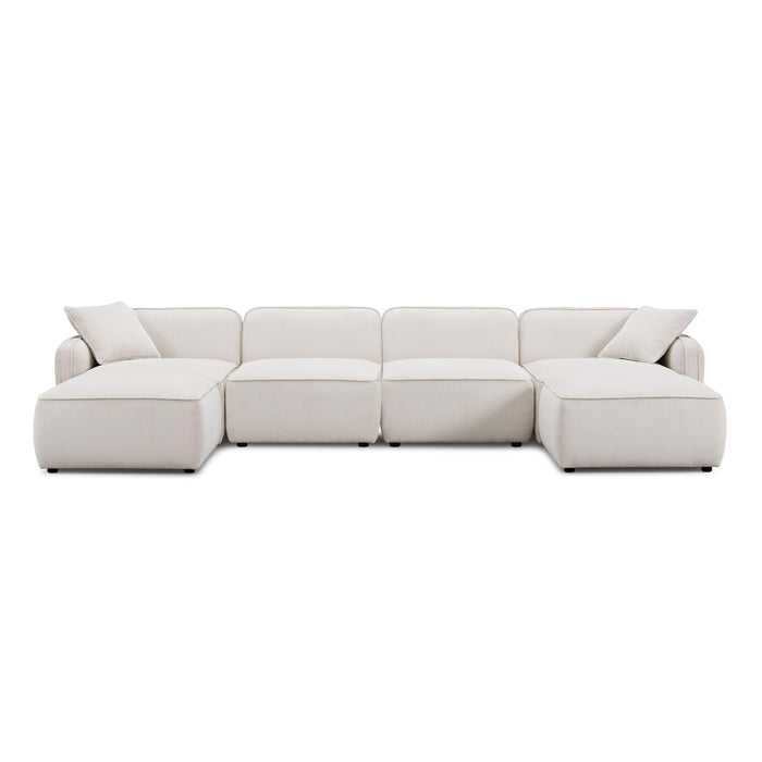 Travie White Sand Performance Corduroy Velvet 6-Piece Modular U-Sectional - Home And Beyond