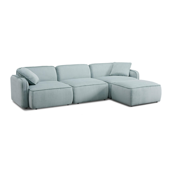 Travie Sea Blue Performance Corduroy Velvet 4-Piece Modular Sectional - Home And Beyond
