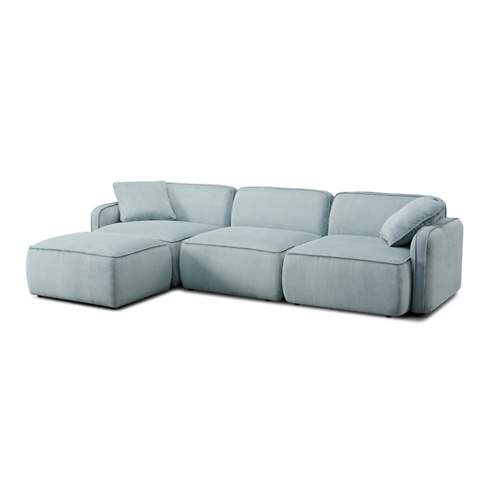 Travie Sea Blue Performance Corduroy Velvet 4-Piece Modular Sectional - Home And Beyond
