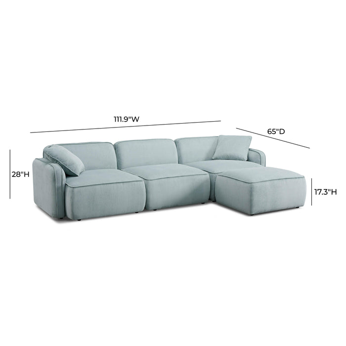 Travie Sea Blue Performance Corduroy Velvet 4-Piece Modular Sectional - Home And Beyond