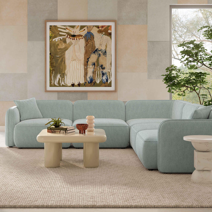 Travie Sea Blue Performance Corduroy Velvet Modular L-Sectional - Home And Beyond