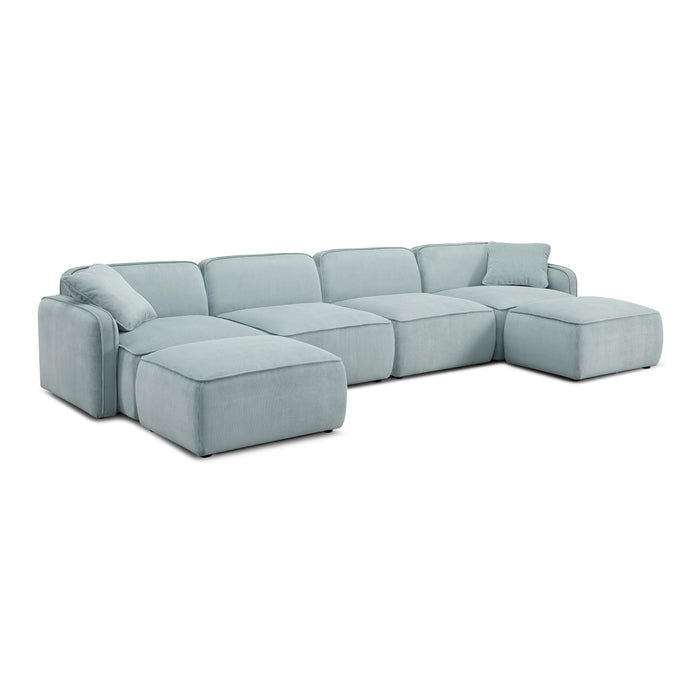 Travie Sea Blue Performance Corduroy Velvet 6-Piece Modular U-Sectional - Home And Beyond