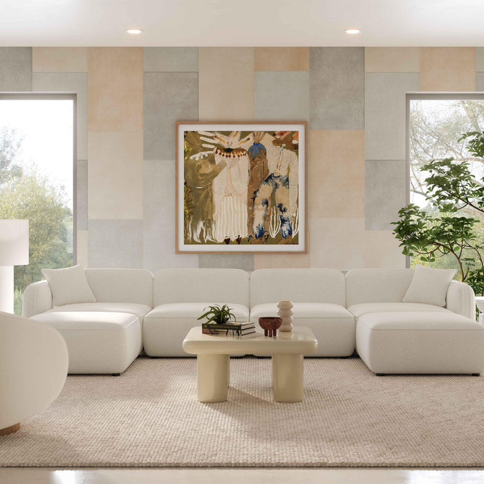 Travie Sand Upcycled Linen 6-Piece Modular U-Sectional - Home And Beyond