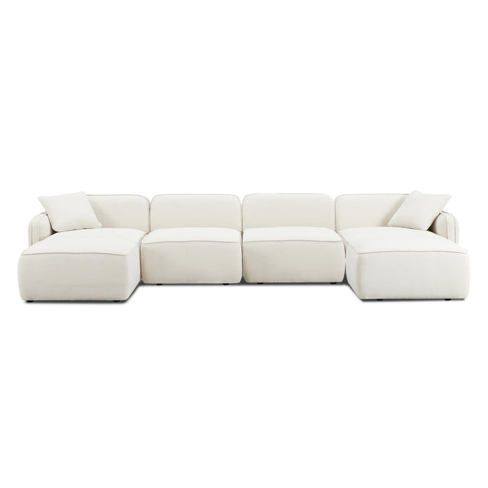Travie Sand Upcycled Linen 6-Piece Modular U-Sectional - Home And Beyond