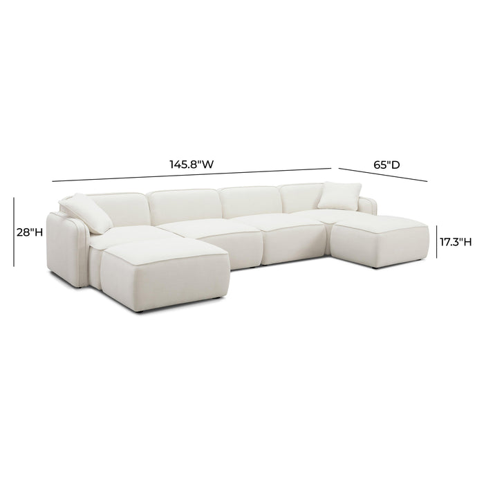 Travie Sand Upcycled Linen 6-Piece Modular U-Sectional - Home And Beyond