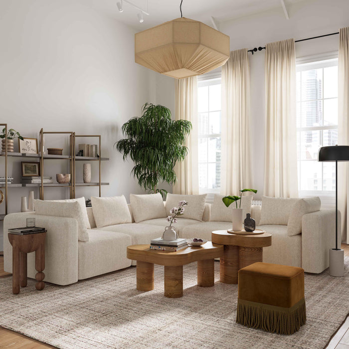 Hangover Cream Heavy Textured Fabric 5-Piece Modular L-Sectional - Home And Beyond