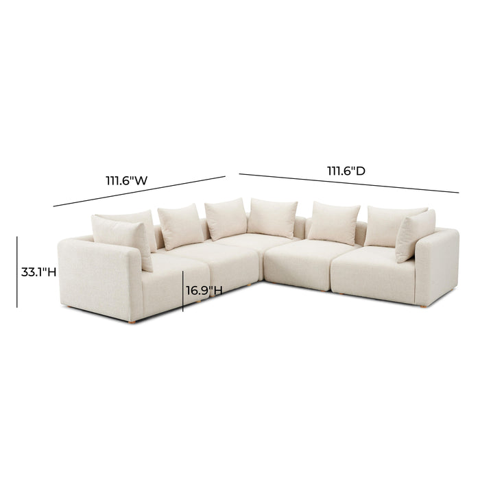 Hangover Cream Heavy Textured Fabric 5-Piece Modular L-Sectional - Home And Beyond