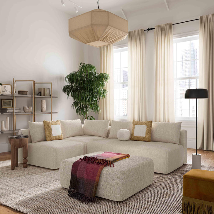 Hangover Cream Heavy Textured Fabric Ottoman - Home And Beyond