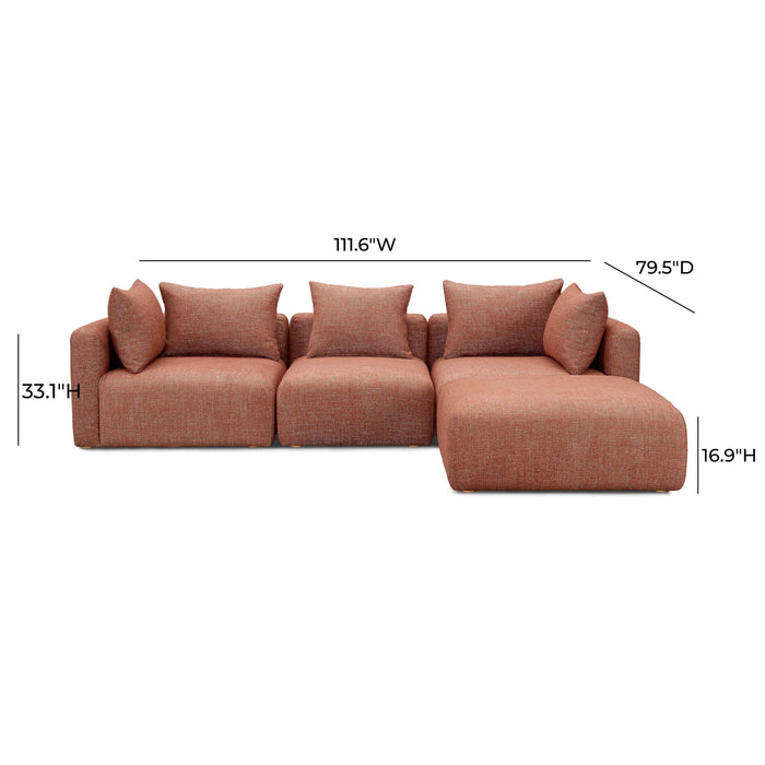 Hangover Sedona Red Textured Fabric 4-Piece Modular Sectional - Home And Beyond