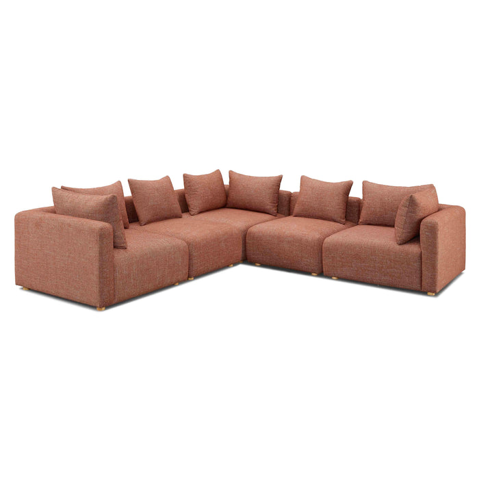 Hangover Sedona Red Textured Fabric 5-Piece Modular L-Sectional - Home And Beyond