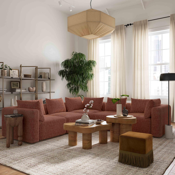 Hangover Sedona Red Textured Fabric 5-Piece Modular L-Sectional - Home And Beyond