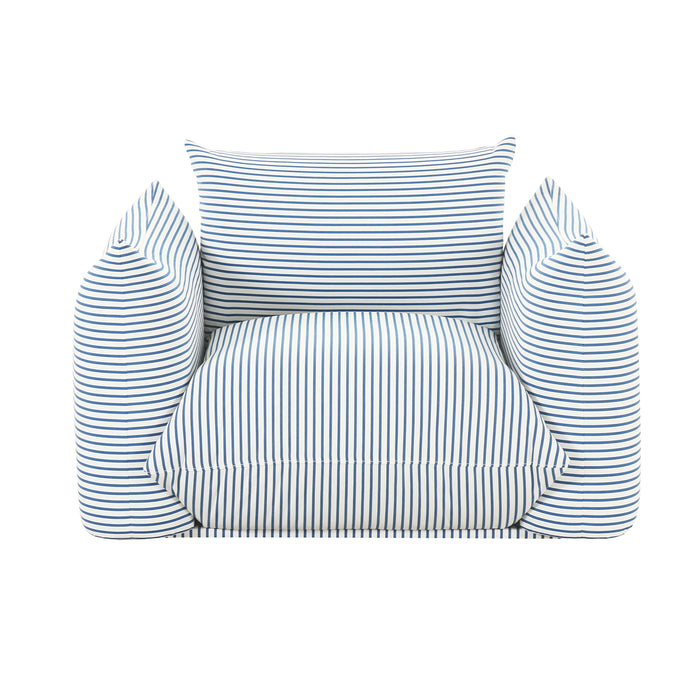 Saint Tropez Pearl and Blue Striped Stuffed Outdoor Armchair - UK - Home And Beyond