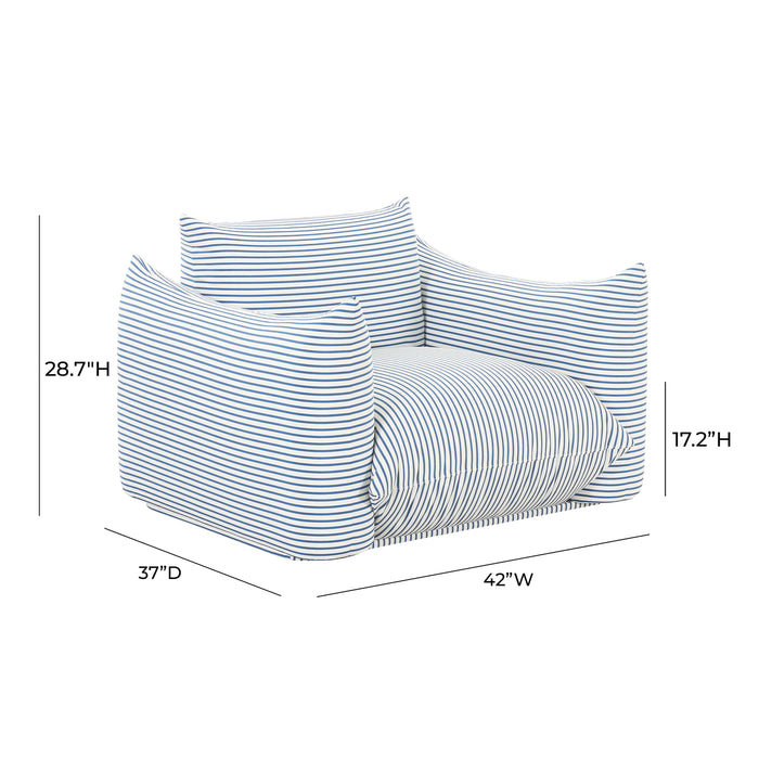 Saint Tropez Pearl and Blue Striped Stuffed Outdoor Armchair - UK - Home And Beyond