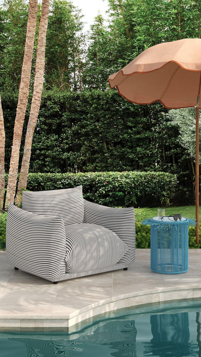 Saint Tropez Pearl and Black Striped Stuffed Outdoor Armchair - UK - Home And Beyond
