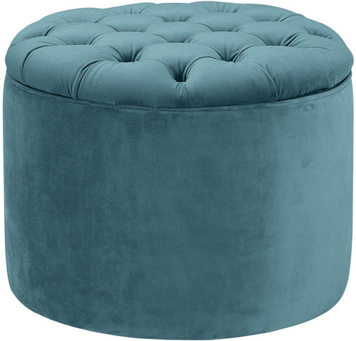Queen Sea Blue Velvet Storage Ottoman - UK - Home And Beyond