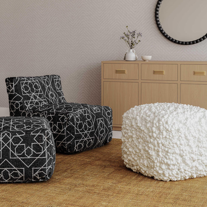 Cathy Cream Woven Pouf - Home And Beyond