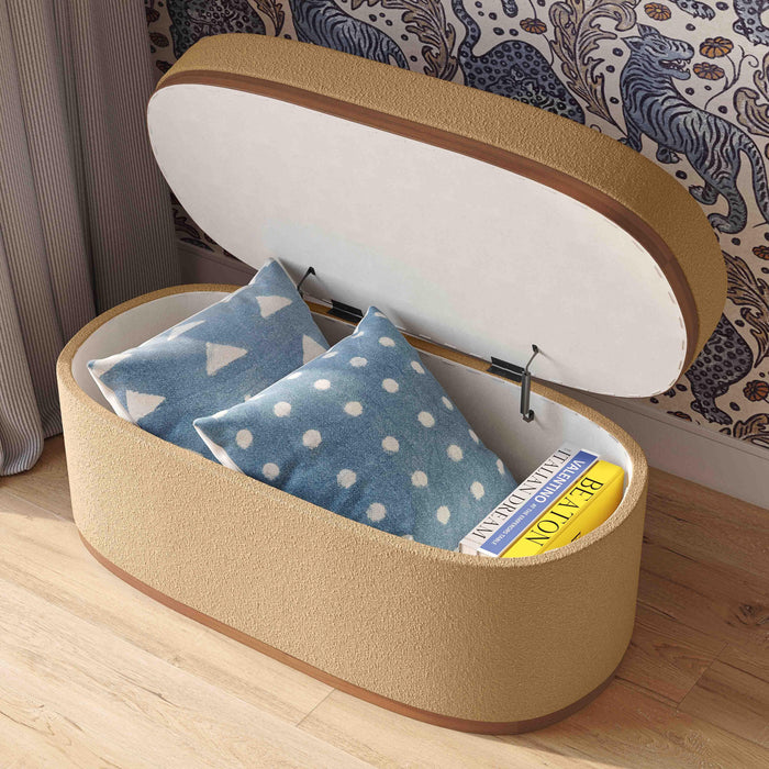 Olivier Peach Boucle Oval Storage Ottoman - Home And Beyond