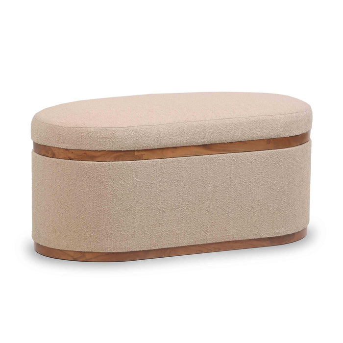 Olivier Ivory Boucle Oval Storage Ottoman - Home And Beyond