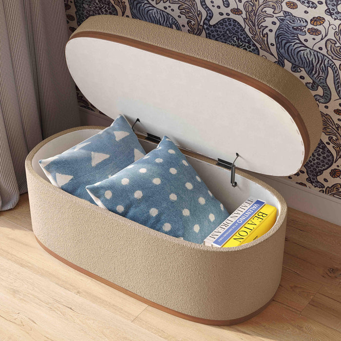Olivier Ivory Boucle Oval Storage Ottoman - Home And Beyond