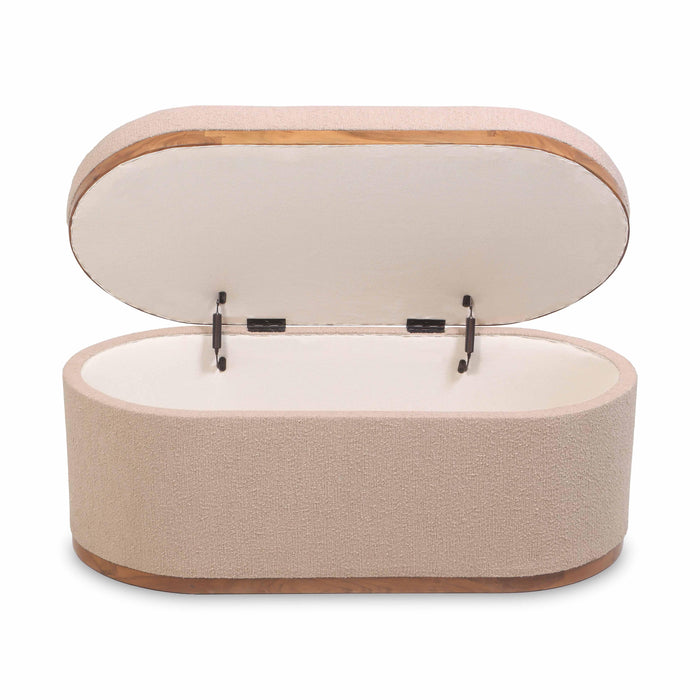 Olivier Ivory Boucle Oval Storage Ottoman - Home And Beyond