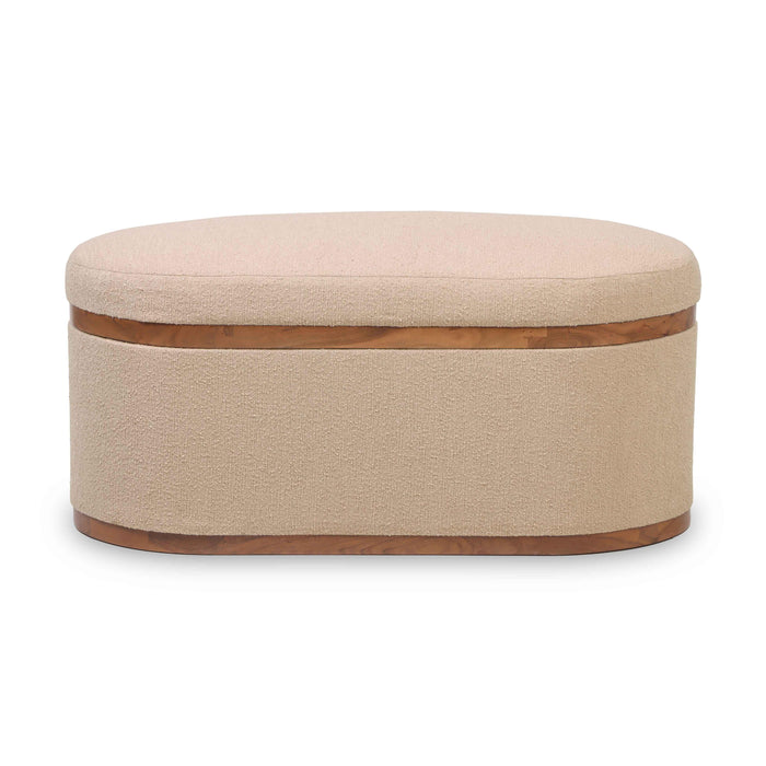 Olivier Ivory Boucle Oval Storage Ottoman - Home And Beyond