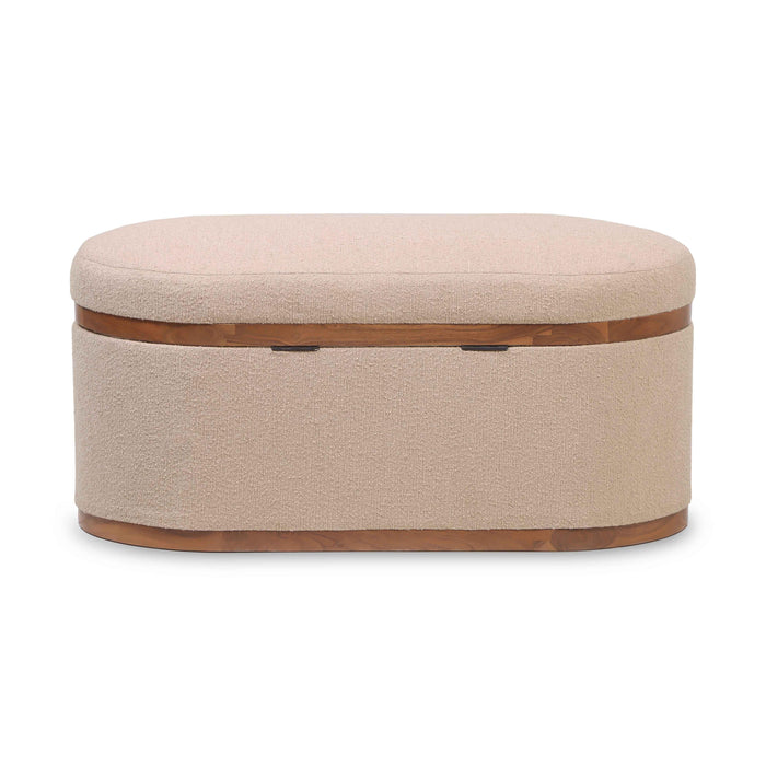 Olivier Ivory Boucle Oval Storage Ottoman - Home And Beyond