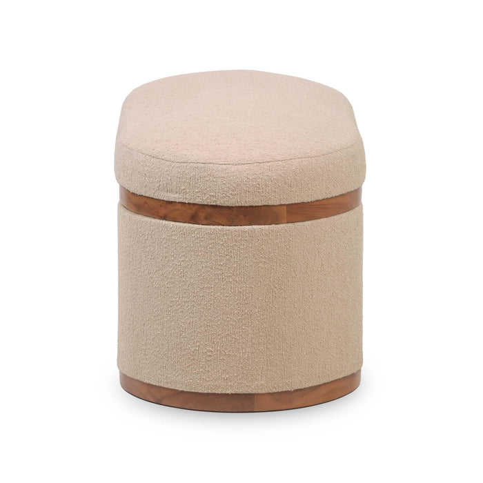 Olivier Ivory Boucle Oval Storage Ottoman - Home And Beyond