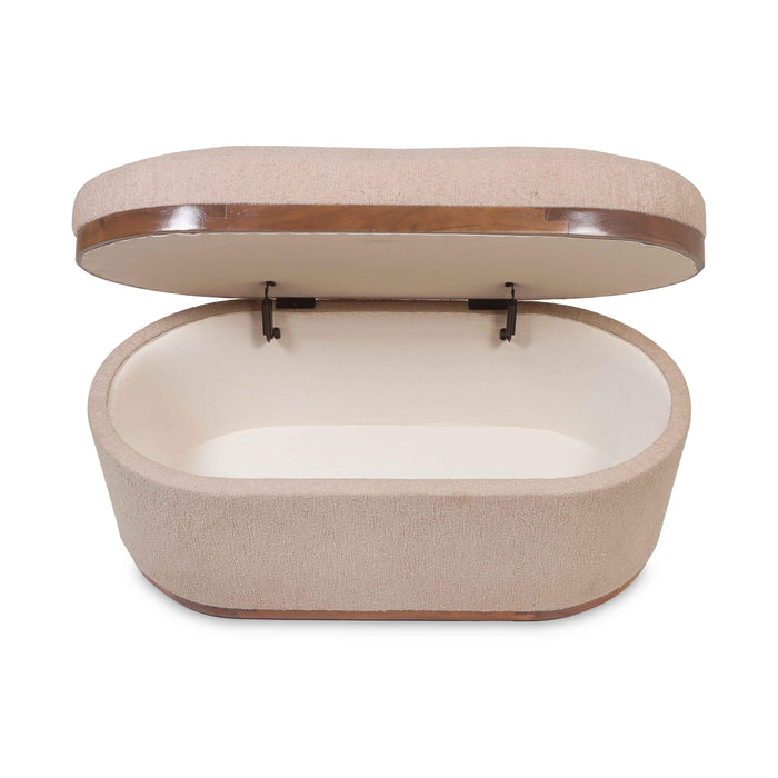 Olivier Ivory Boucle Oval Storage Ottoman - Home And Beyond