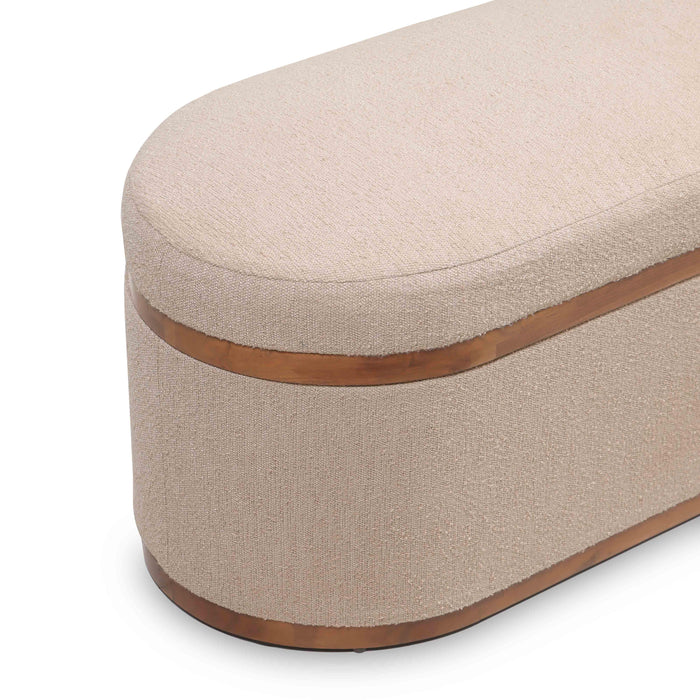 Olivier Ivory Boucle Oval Storage Ottoman - Home And Beyond