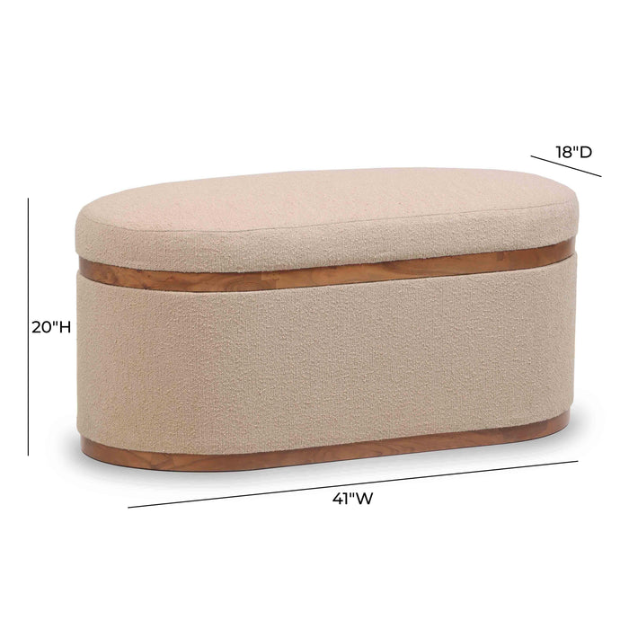 Olivier Ivory Boucle Oval Storage Ottoman - Home And Beyond