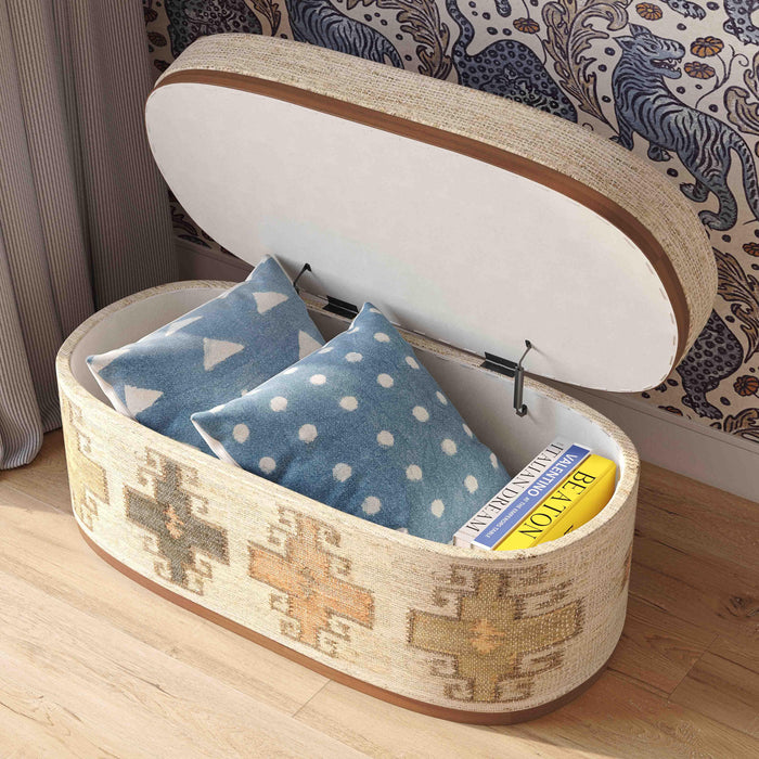 Olivier Cotton Oval Storage Ottoman - Home And Beyond