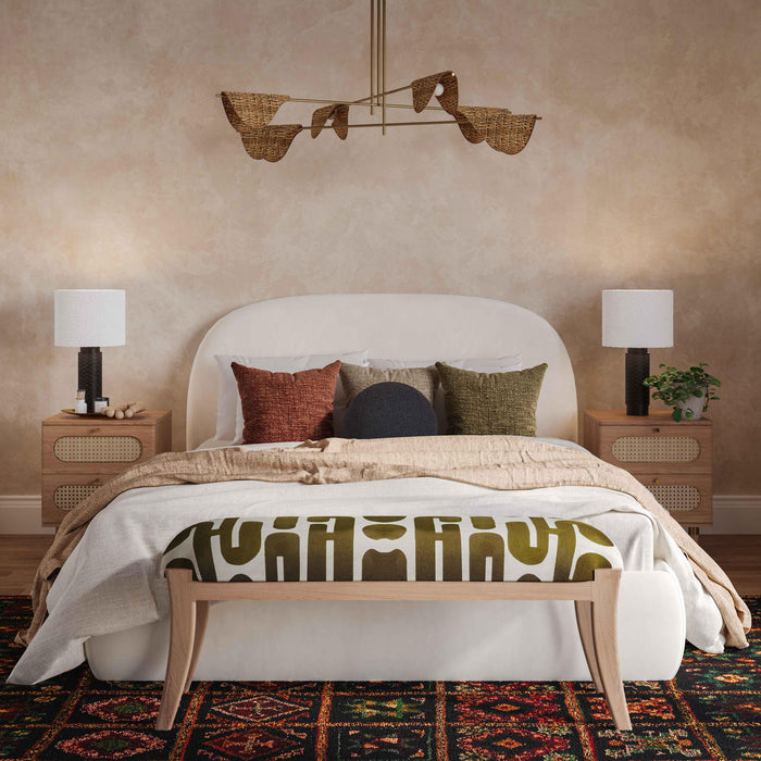 Arielle Olive & White Embroidered Bench - Home And Beyond