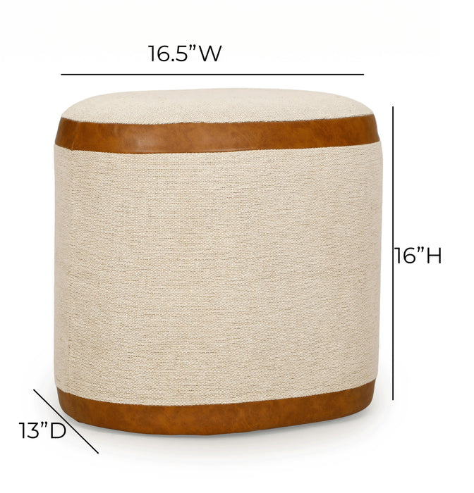 Huche Cotton Jute and Vegan Leather Oval Contract-Grade Pouf - Home And Beyond