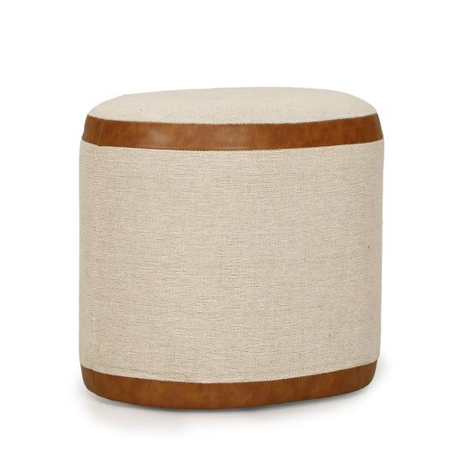 Huche Cotton Jute and Vegan Leather Oval Contract-Grade Pouf - Home And Beyond