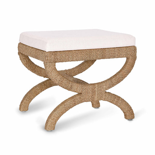 Kappa Cream Contract-Grade Fabric and Natural Seagrass Accent Stool - Home And Beyond