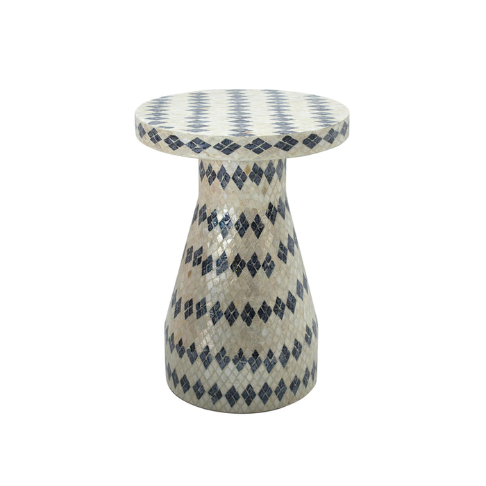 Halio Cream & Blue Checkered Shell Side Table - Home And Beyond