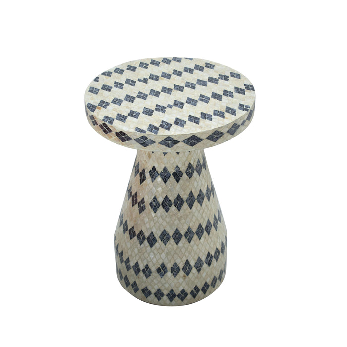 Halio Cream & Blue Checkered Shell Side Table - Home And Beyond