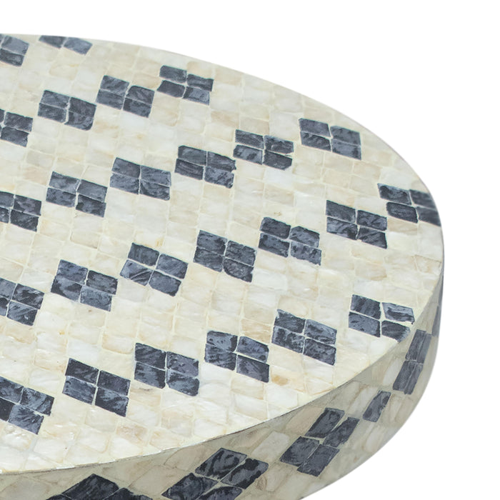 Halio Cream & Blue Checkered Shell Side Table - Home And Beyond