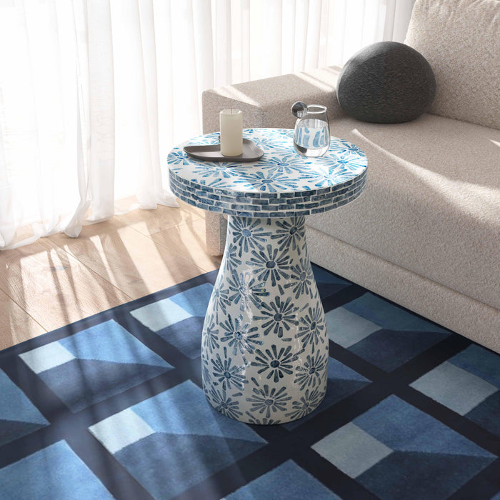 Halio Blue Floral Shell Side Table - Home And Beyond