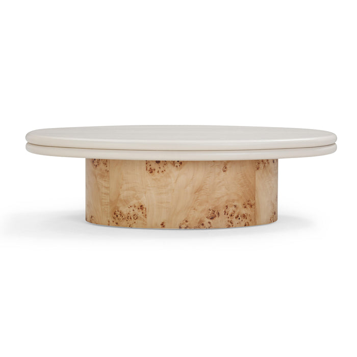 Tanner Natural Burl and Cream Ash Coffee Table - Home And Beyond