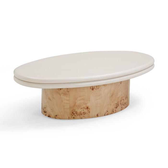 Tanner Natural Burl and Cream Ash Coffee Table - Home And Beyond