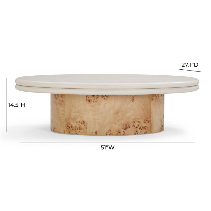 Tanner Natural Burl and Cream Ash Coffee Table - Home And Beyond