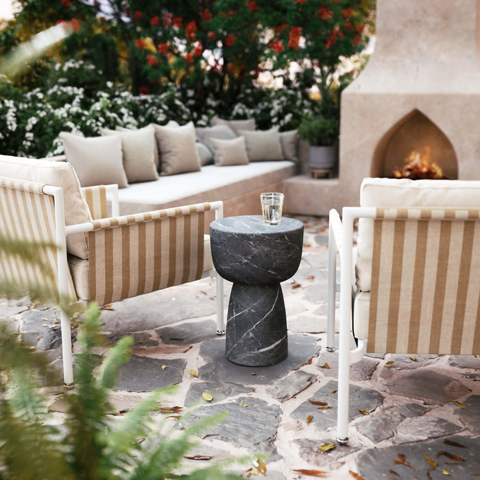 Charra Black Faux Marble Indoor/Outdoor Side Table - Home And Beyond