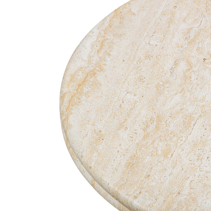 Amora Faux Travertine Indoor/Outdoor 32 inch Round Accent Table - Home And Beyond