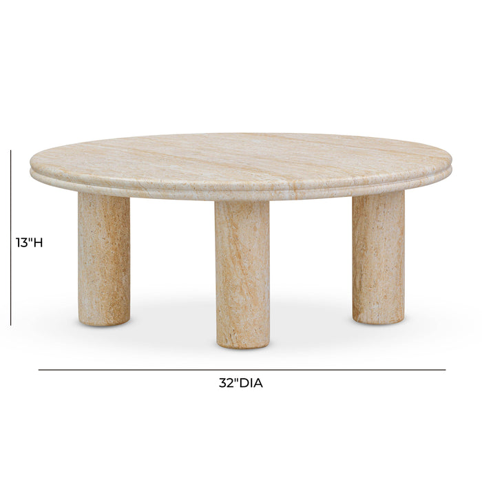 Amora Faux Travertine Indoor/Outdoor 32 inch Round Accent Table - Home And Beyond